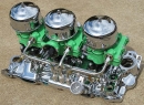 Optional Show Chrome SBC Intake Manifold with All the Options including Custom Painted Carbs (avail. w/wo oil tube & breather)
